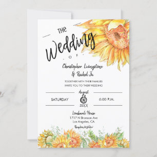 Custom Elegant Summer Wedding Sunflowers Script Invitation