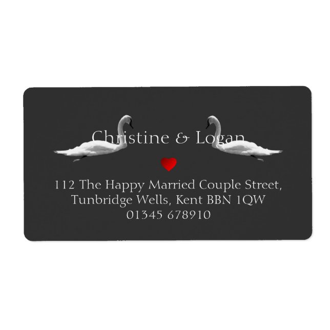 Custom Elegant Swan Wedding Return Address Label (Front)