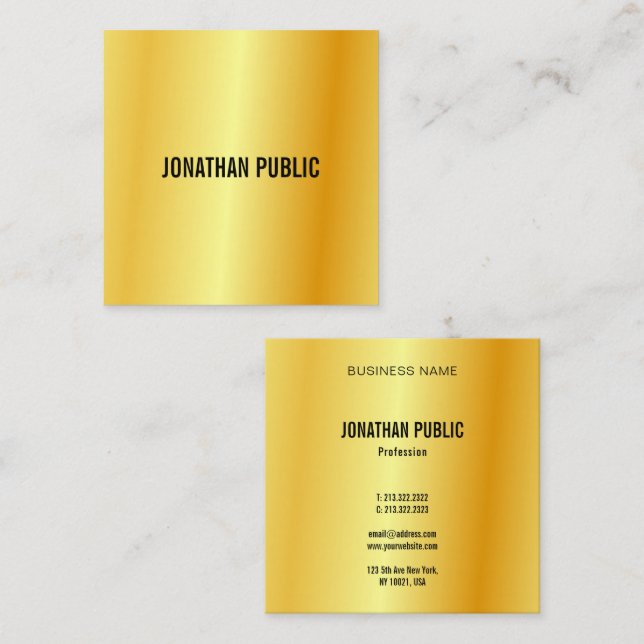 Custom Elegant Template Gold Look Modern Square Business Card (Front/Back)