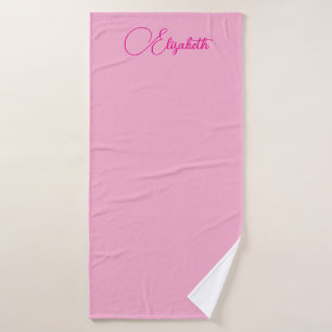Custom Elegant Template Hand Script Name Pink Bath Towel