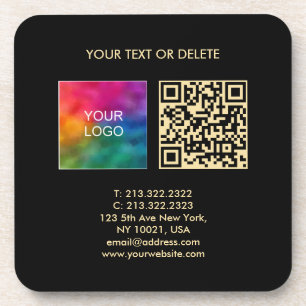 Custom Elegant Template QR Code Black And Gold Coaster
