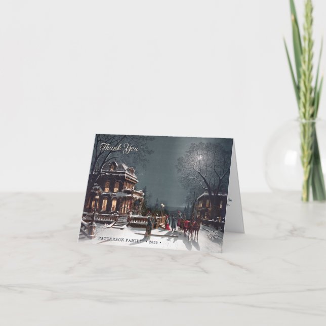 Custom Elegant Victorian Christmas Eve Scene  Thank You Card (Front)