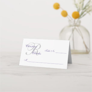 Custom Elegant Violet Grey Monogram Names Wedding Place Card