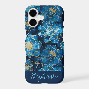 Custom Elegant Watercolor Blue Gold Floral  