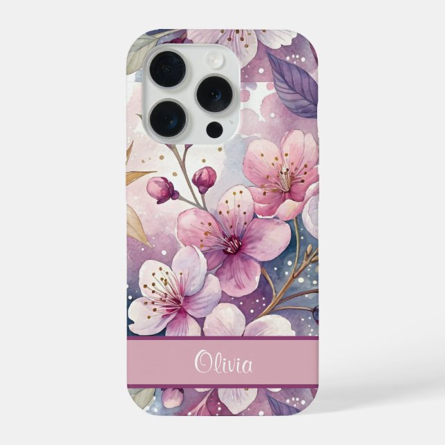 Custom Elegant Watercolor Cherry Blossom Sakura iPhone Case (Back)