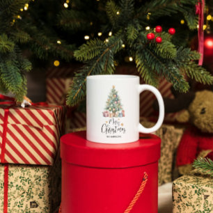Custom Elegant Watercolor Christmas Tree Coffee Mug