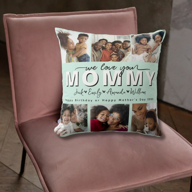 Custom Elegant We love you Mummy Photo collage Cushion (Creator Uploaded)