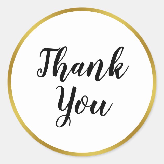 Custom Elegant White and Faux Gold Thank You Classic Round Sticker (Front)