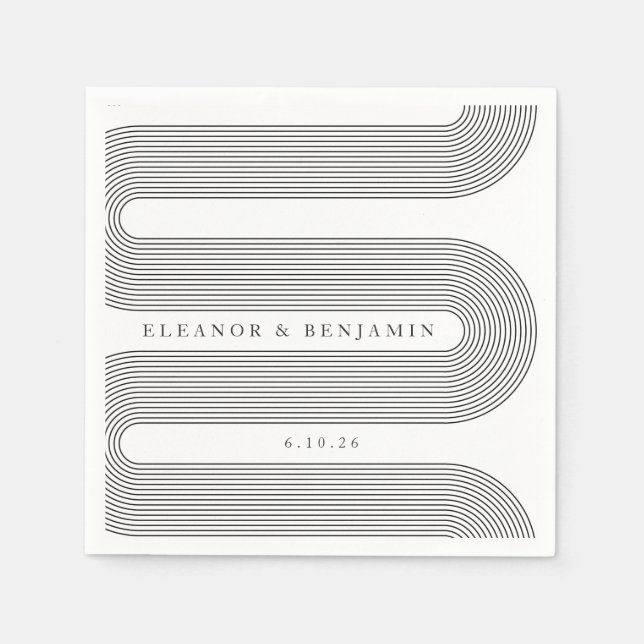 Custom Elegant White Arch Lines Trendy Wedding Napkin (Front)