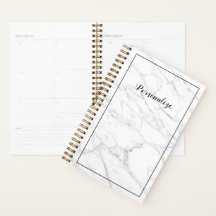 Custom elegant white marble stone gold spiral planner