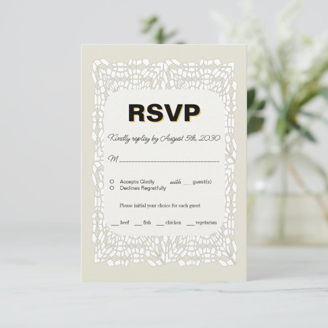 Custom elegant white RSVP card for wedding (Standing Front)