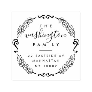 Custom Elegant Wreath Family Name Return Address Self-inking Stamp