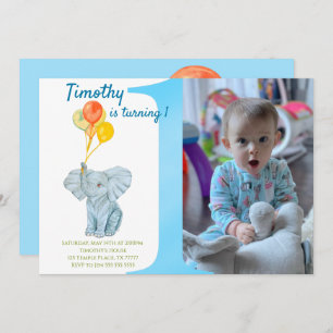Custom Elephant First Birthday Boy  Invitation