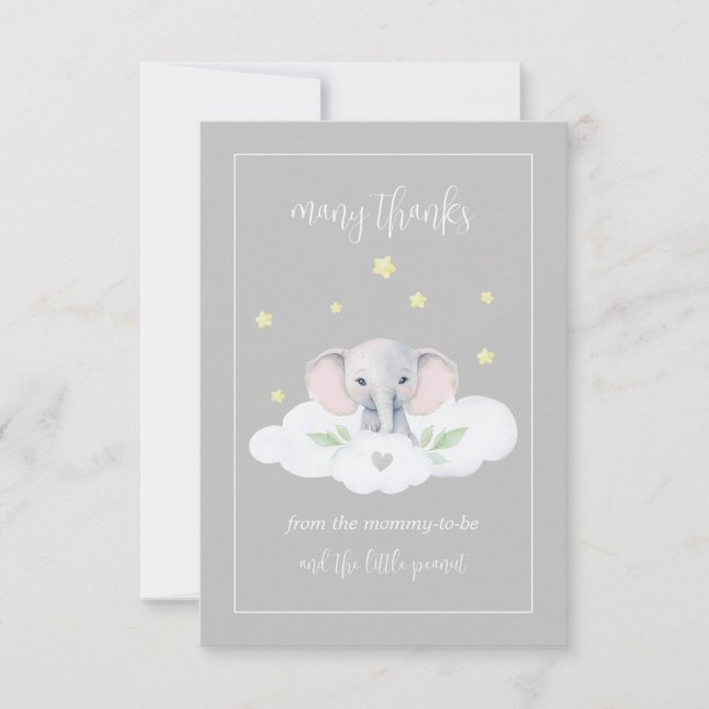 Custom Elephant Grey Baby Shower Thank You Cards (Front)