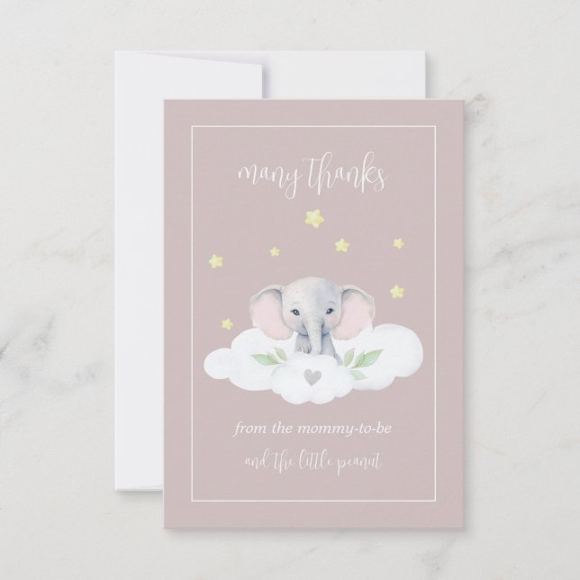 Custom Elephant Pink Baby Shower Thank You Cards (Front)