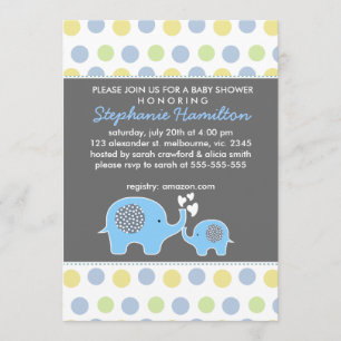 Custom elephant polka dots baby boy shower invitation
