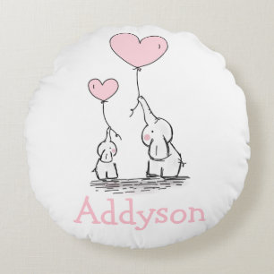 Custom Elephants Girl Pink Round Cushion