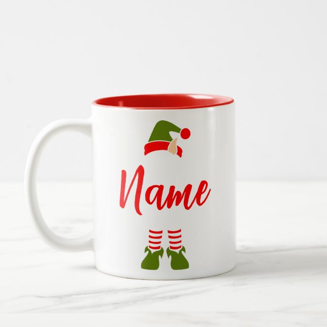 Custom Elf Mug, Personalised Christmas Coffee Mug (Left)