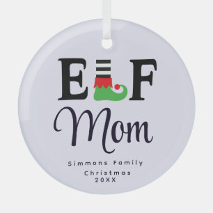 Custom Elf Mum Ornament, Personalised Keepsake Glass Tree Decoration