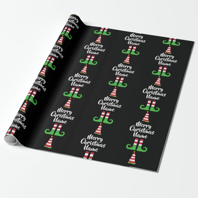 Custom Elf Pattern Personalised Christmas Wrapping Paper (Unrolled)