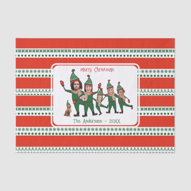 Custom Elf Your Family of Six Including Dog Funny Tissue Paper (Front)