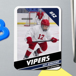 Custom Elite Blue & White Ice Hockey Photo Magnet