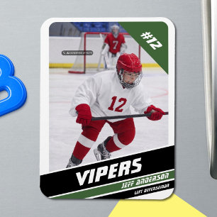 Custom Elite Green & White Ice Hockey Photo Magnet
