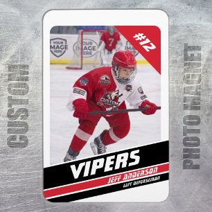 Custom Elite Red & White Ice Hockey Photo Magnet