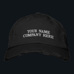 Custom Embroidered Text Baseball Cap Design Perso<br><div class="desc">Create a one-of-a-kind cap with this Custom Text & Logo Embroidered Hat, designed for both business promotion and personal style. Easily personalize your hat by choosing your font, thread color, hat color, and size, then add your name, company logo, slogan, website, phone number, social media handle, or custom text. This...</div>