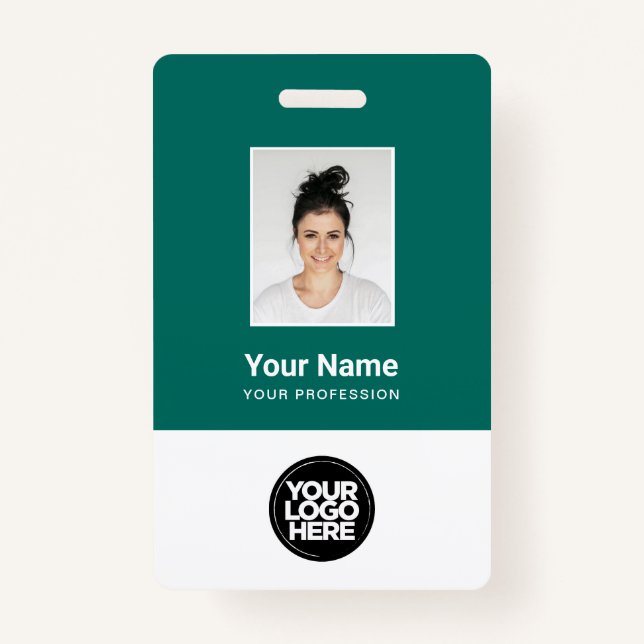 Custom Emerald Employee Photo Bar Code, Logo, Name ID Badge (Front)