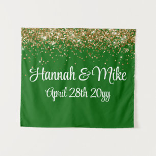 Custom Emerald Gold Wedding Backdrop Photo Booth Tapestry