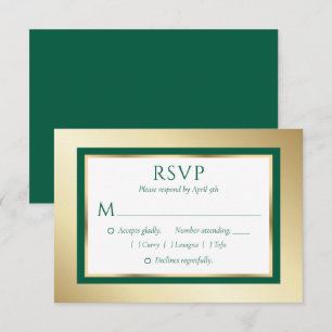 Custom Emerald Green and Gold Wedding RSVP Cards