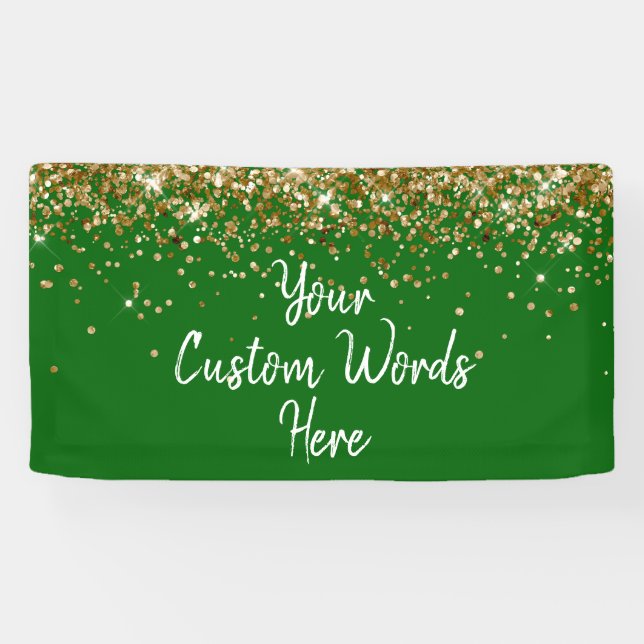Custom Emerald Green & Gold Birthday Party Prop Banner (Horizontal)