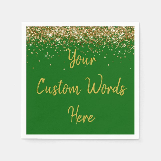 Custom Emerald Green & Gold Glitter Birthday Party Napkin (Front)