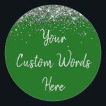 Custom Emerald Green & Silver Birthday Party Favou Classic Round Sticker<br><div class="desc">personalised sweet 16 label quinceanera,  mis quince 30th 40th 50th,  15th 16th 18th 20th 21st,  25th 10th 5th personalised anniversary,  vow renewal wedding reception gift,  son husband him his grandson,  boy baby shower her granddaughter,  girl daughter wife uni graduation,  college graduate high school glitter,  bridal bachelorette hen do night</div>
