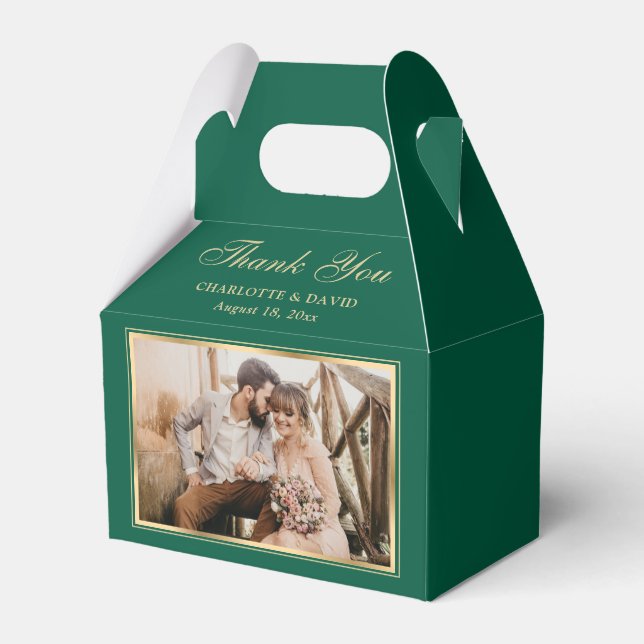Custom Emerald Green Wedding Photo Thank You Favour Box (Front Side)