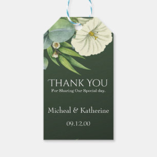 Custom Emerald Thank You Watercolor White Flower Gift Tags