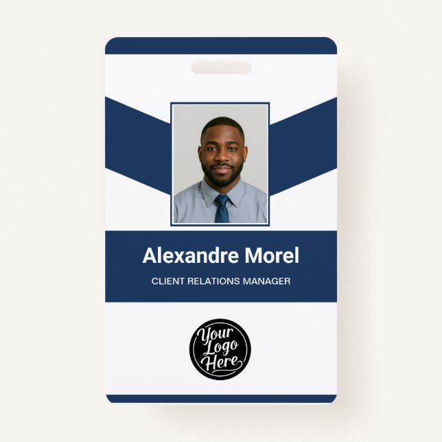 Custom Employee Badge with Photo, Logo & Barcode ID Badge (Front)