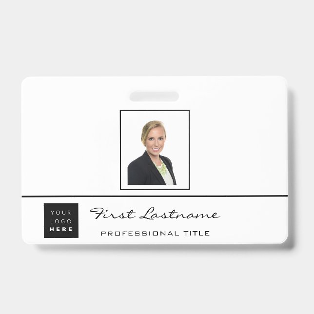 Custom Employee Bar Code Logo Name Black  Silver ID Badge (Front)