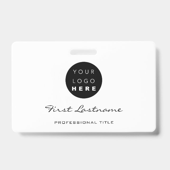 Custom Employee Bar Code Logo Name Black White ID Badge (Front)