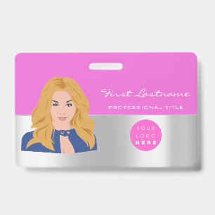Custom Employee Bar Code Logo Name Scanner Pink ID Badge