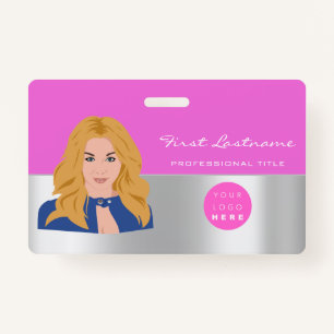 Custom Employee Bar Code Logo Name Scanner Pink ID Badge