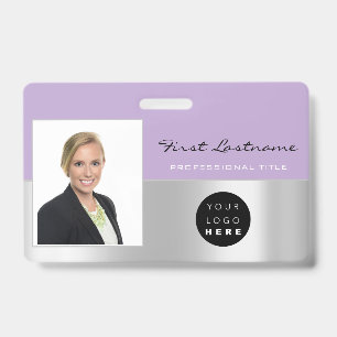 Custom Employee Bar Code Logo Name Scanner Purple ID Badge