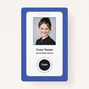 Custom Employee Blue   Photo, Bar Code, Logo, Name ID Badge