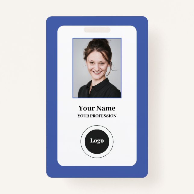 Custom Employee Blue | Photo, Bar Code, Logo, Name ID Badge (Front)