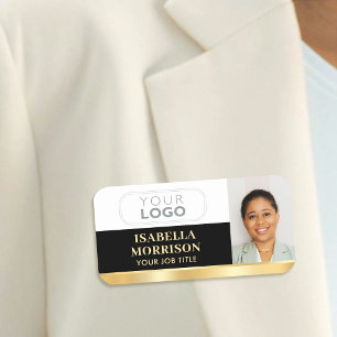 Custom Employee Branded Black Gold Magnetic or Pin Name Tag
