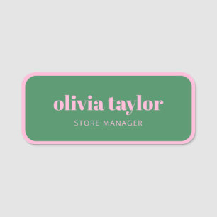 Custom Employee Business Pink Green Staff Cute Name Tag