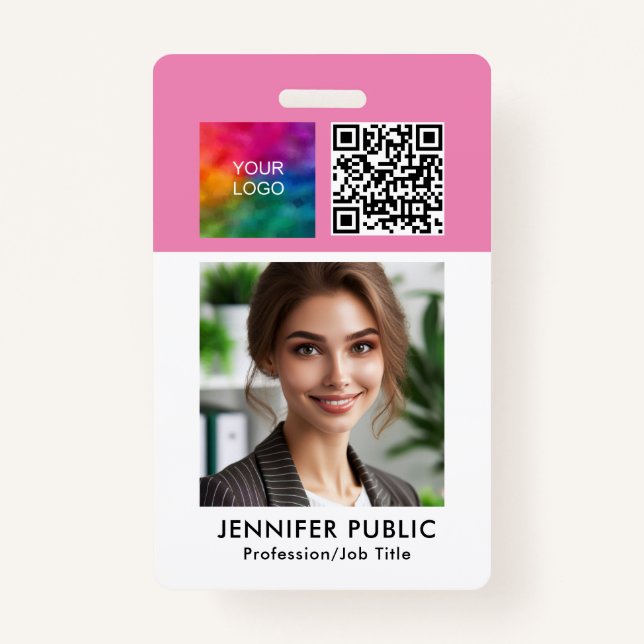 Custom Employee Company QR Code Logo Template ID Badge (Front)