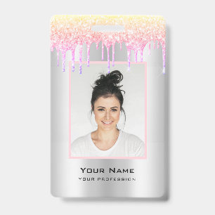 Custom Employee Glitter Drips Pastel Colours Name ID Badge