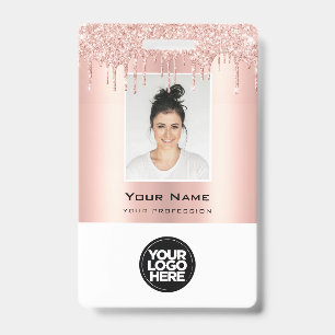 Custom Employee Glitter Drips Rose Gold Name ID Badge